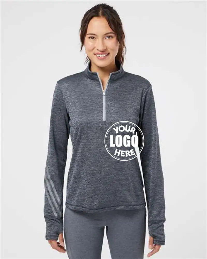 Women's Brushed Terry Heathered Quarter-Zip Pullover Navy Heather Mid Grey Adidas Fleece