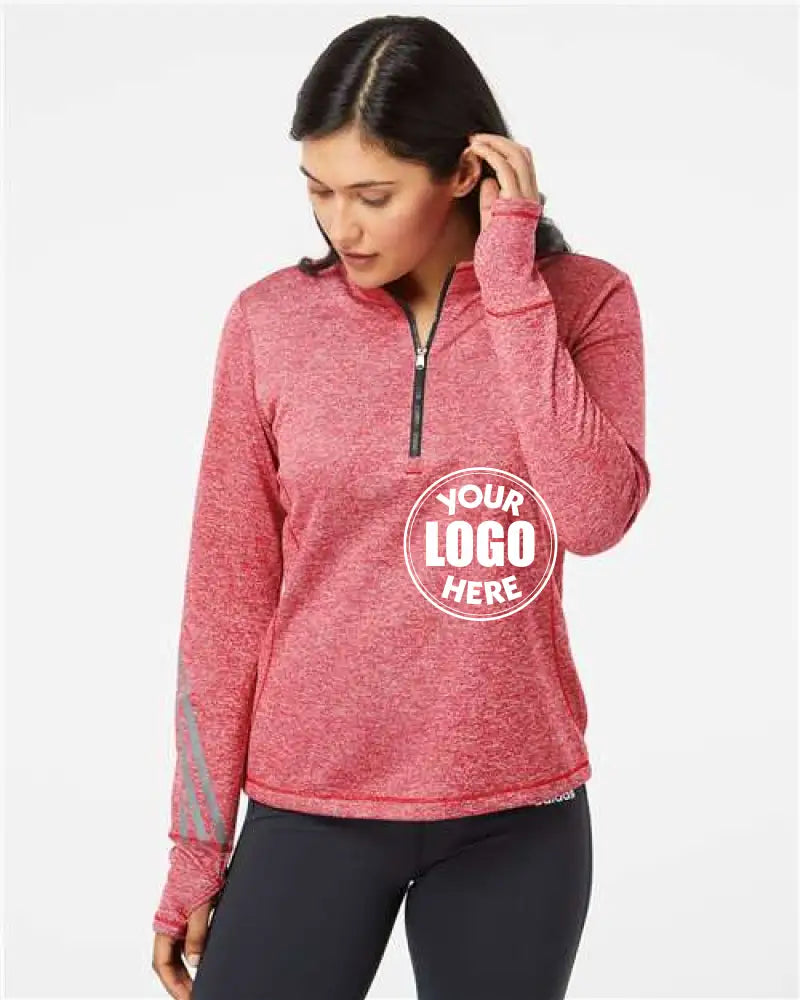 Women's Brushed Terry Heathered Quarter-Zip Pullover Power Red Heather Black Adidas Fleece