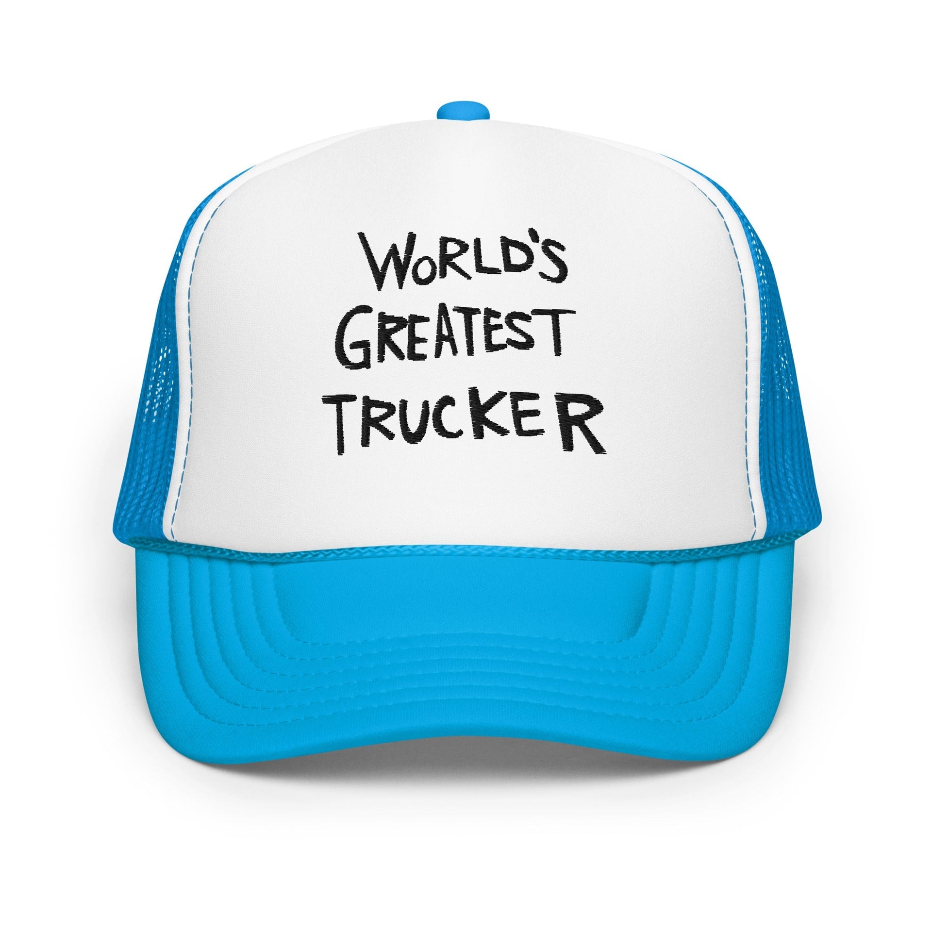 World's Greatest Trucker Regular Show Embroidered Foam Trucker Hat Blue White Blue Capital Crowns Funny Trucker Hats