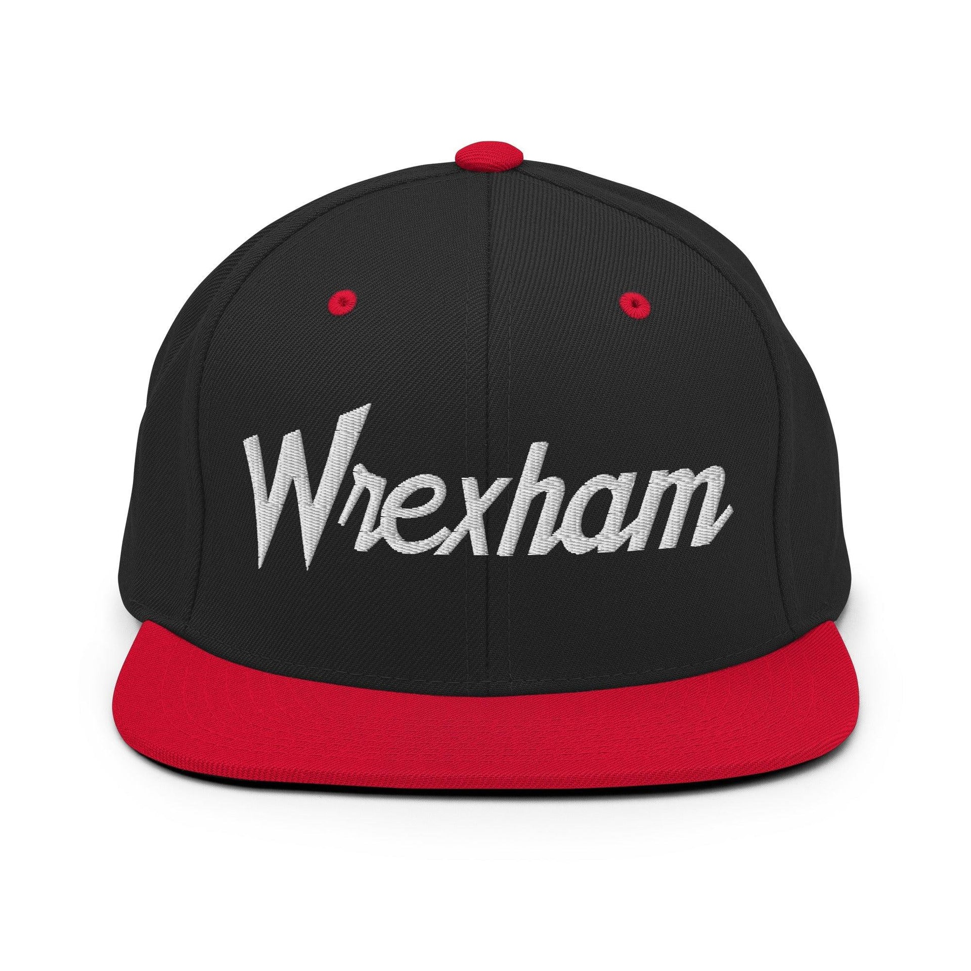 Wrexham Vintage Sports Script Bill Brim Snapback Hat Black Red Capital Crowns Funny Snapback Hats