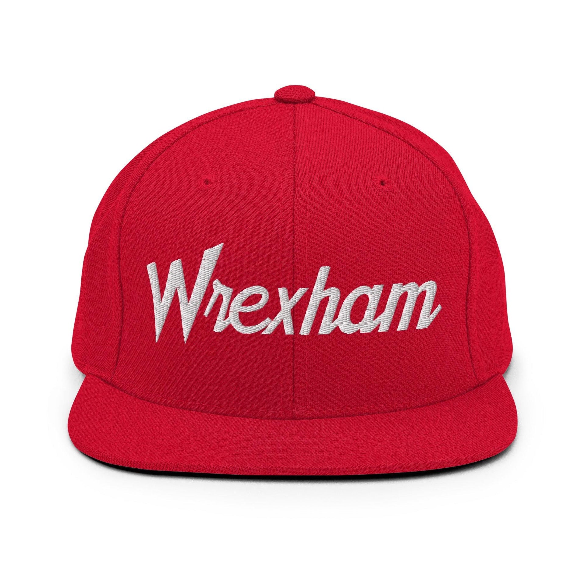 Wrexham Vintage Sports Script Bill Brim Snapback Hat Red Capital Crowns Funny Snapback Hats