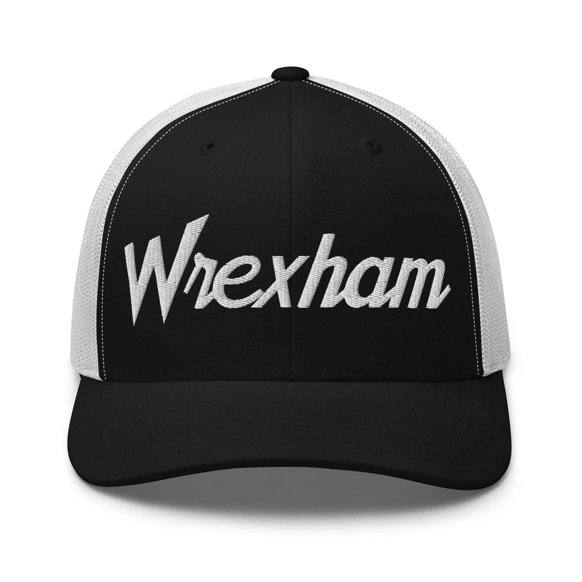 Wrexham Vintage Sports Script Retro Trucker Hat Black White Capital Crowns Funny Trucker Hats