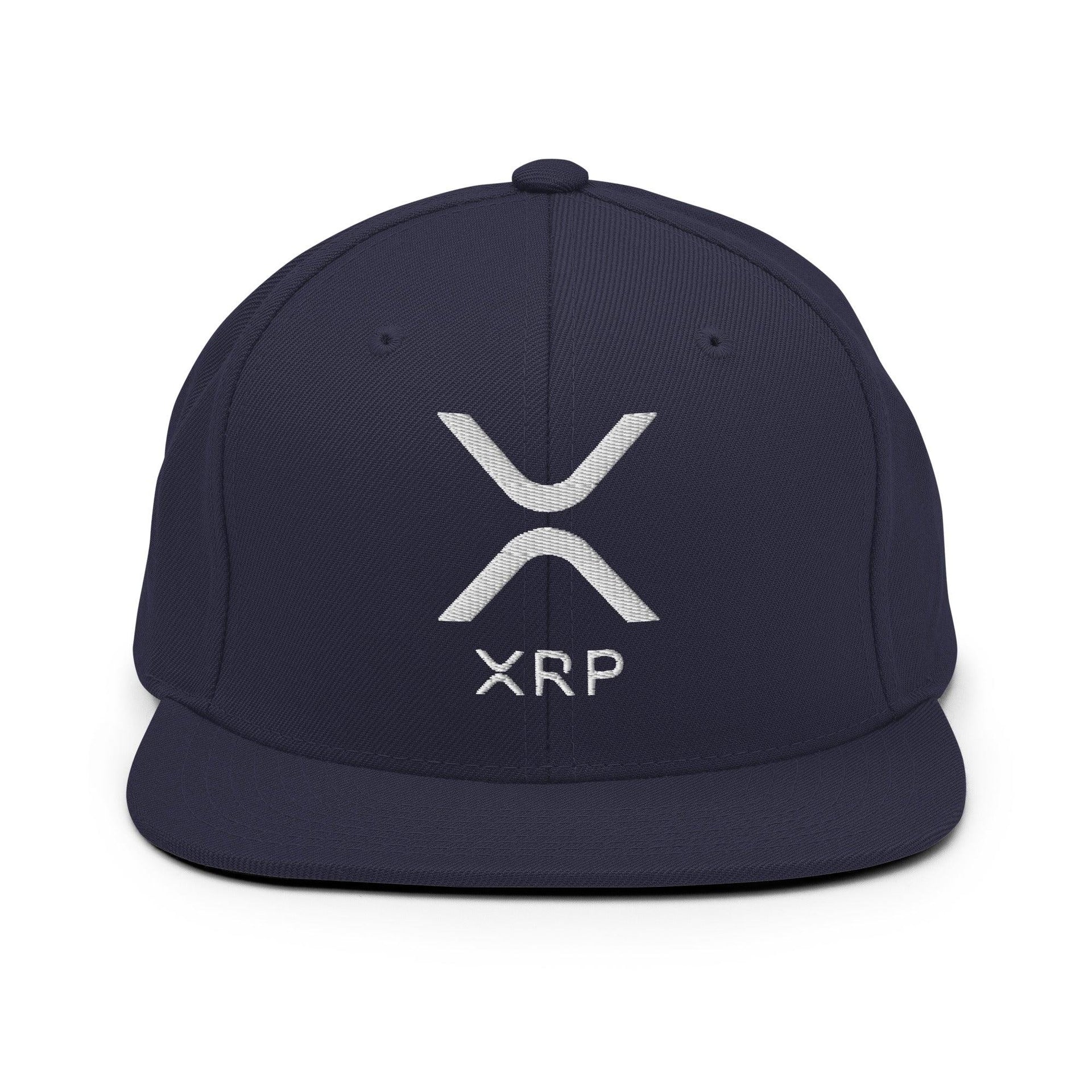 XRP Ripple Embroidered Flat Bill Brim Snapback Hat Navy Capital Crowns Crypto Snapback Hats