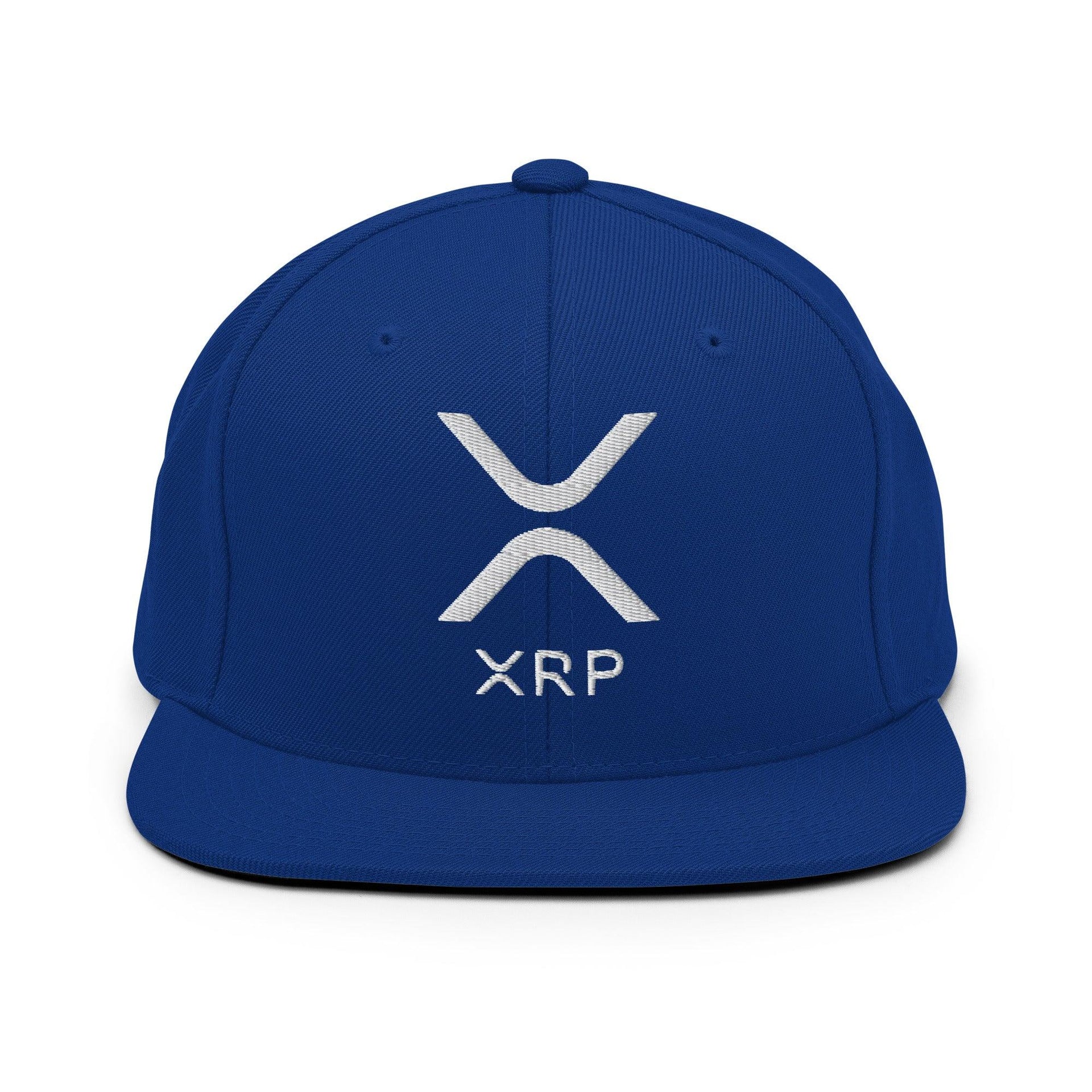 XRP Ripple Embroidered Flat Bill Brim Snapback Hat Royal Blue Capital Crowns Crypto Snapback Hats