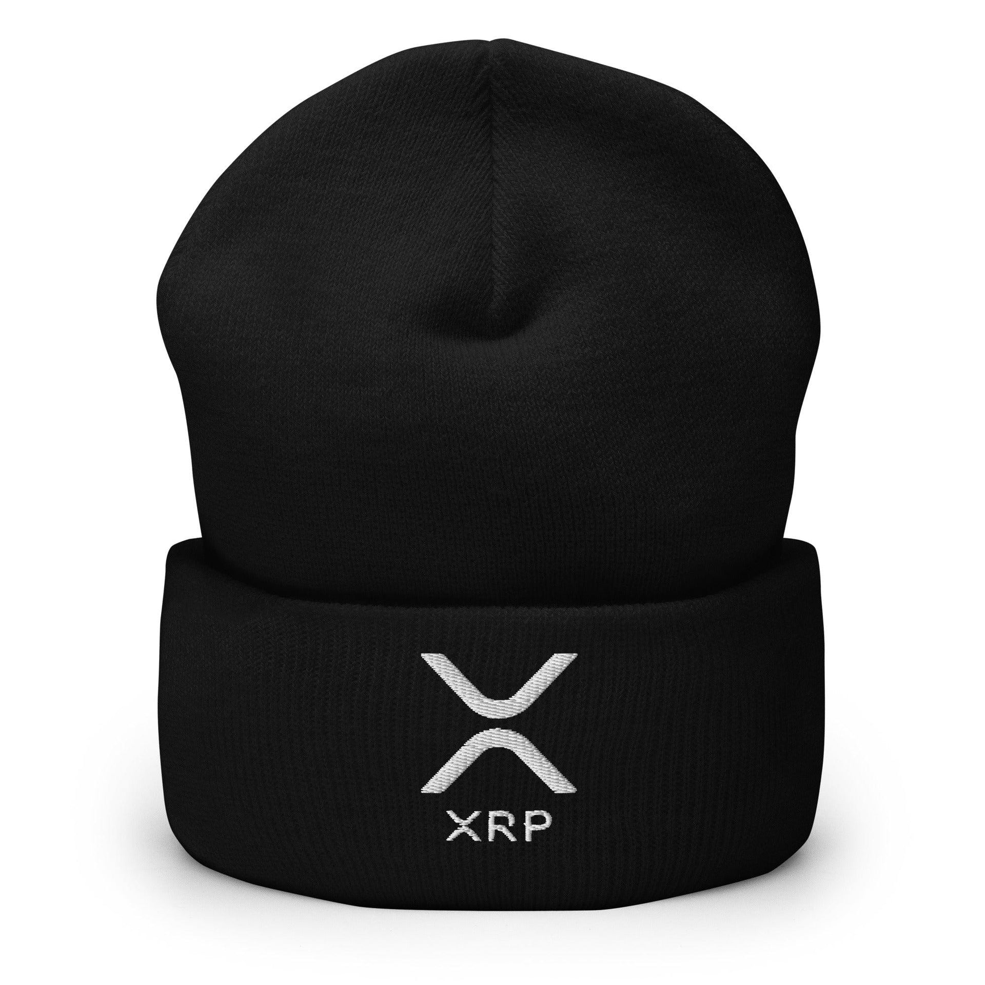 XRP Ripple Embroidered Knit Cuffed Beanie Black Beanies Capital Crowns Crypto