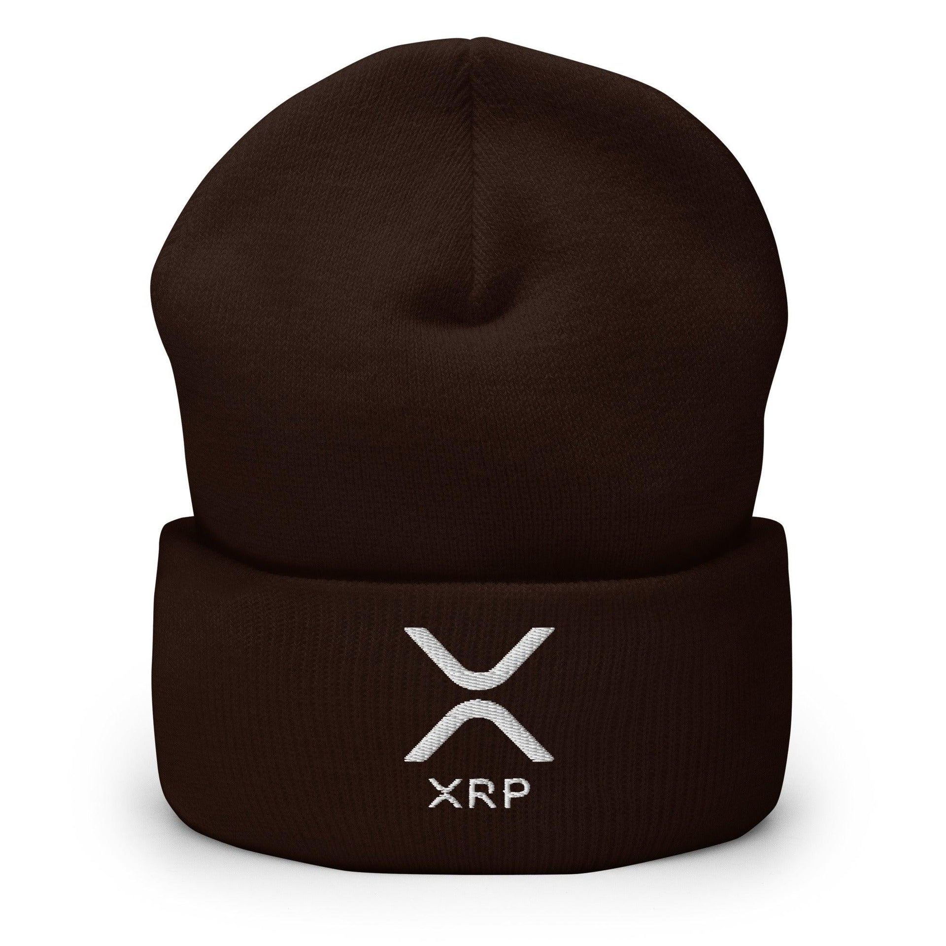 XRP Ripple Embroidered Knit Cuffed Beanie Brown Beanies Capital Crowns Crypto