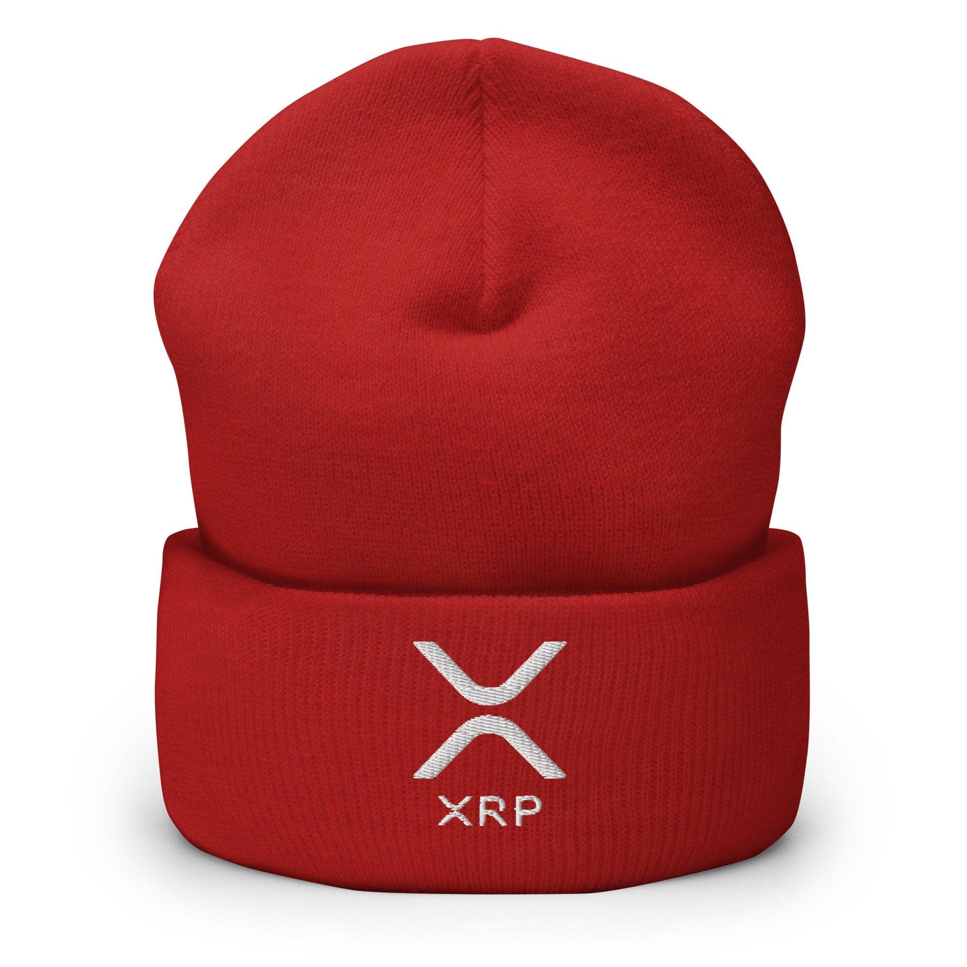 XRP Ripple Embroidered Knit Cuffed Beanie Red Beanies Capital Crowns Crypto