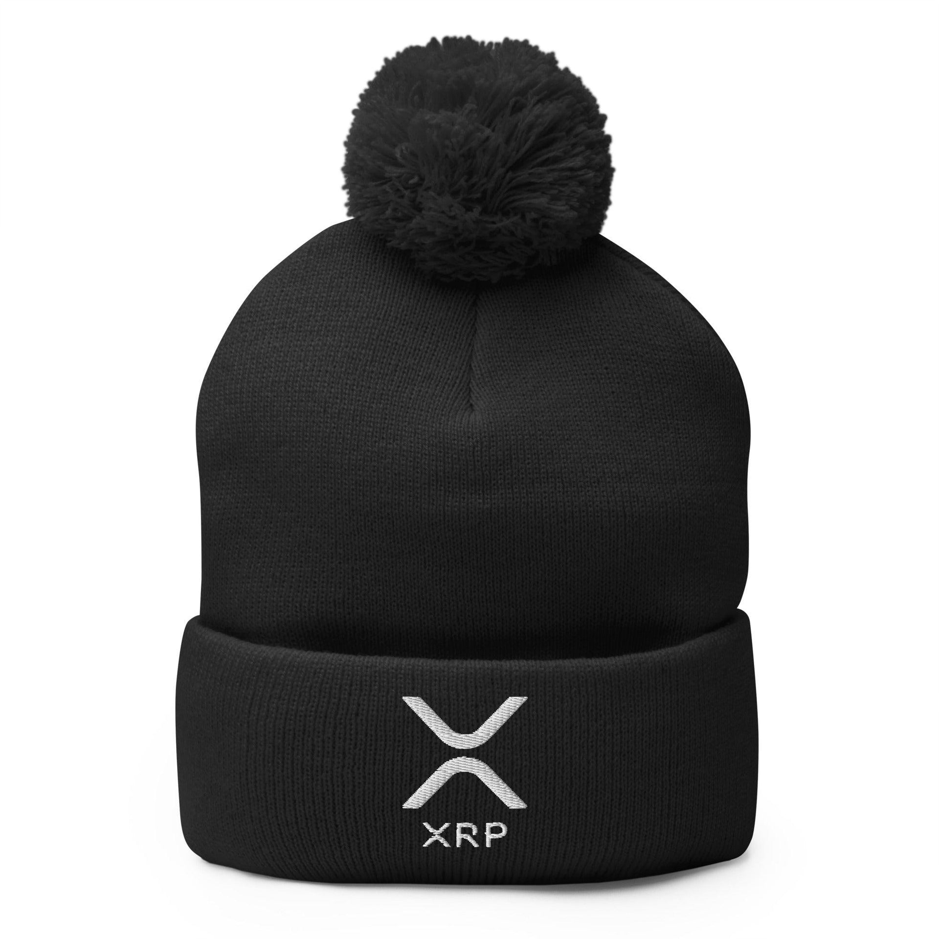 XRP Ripple Embroidered Knit Pom Pom Beanie Black Beanies Capital Crowns Crypto