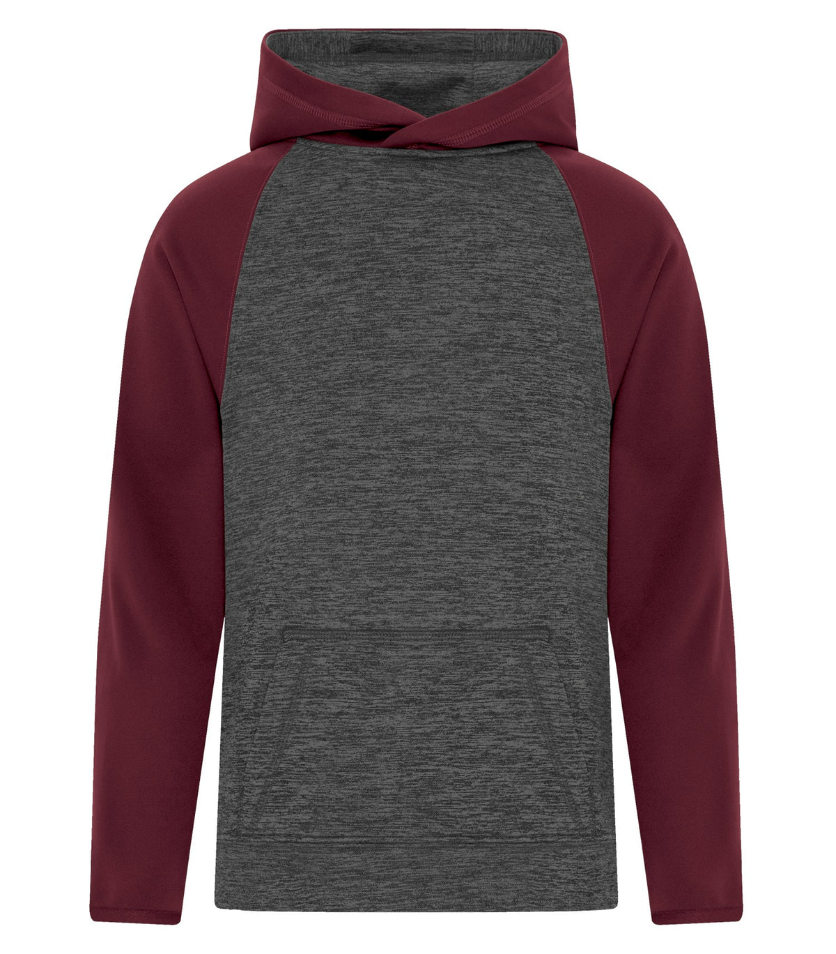 ATC Y2047, Dynamic Heather Fleece Two Tone Youth Hoodie, Charcoal Dynamic/Maroon