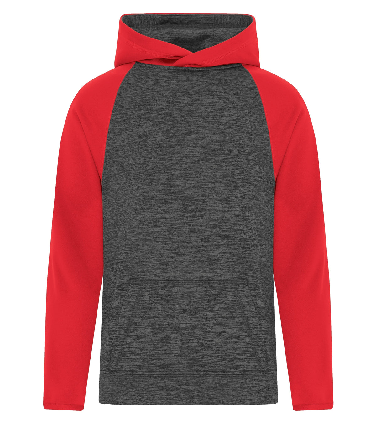 ATC Y2047, Dynamic Heather Fleece Two Tone Youth Hoodie, Charcoal Dynamic/True Red