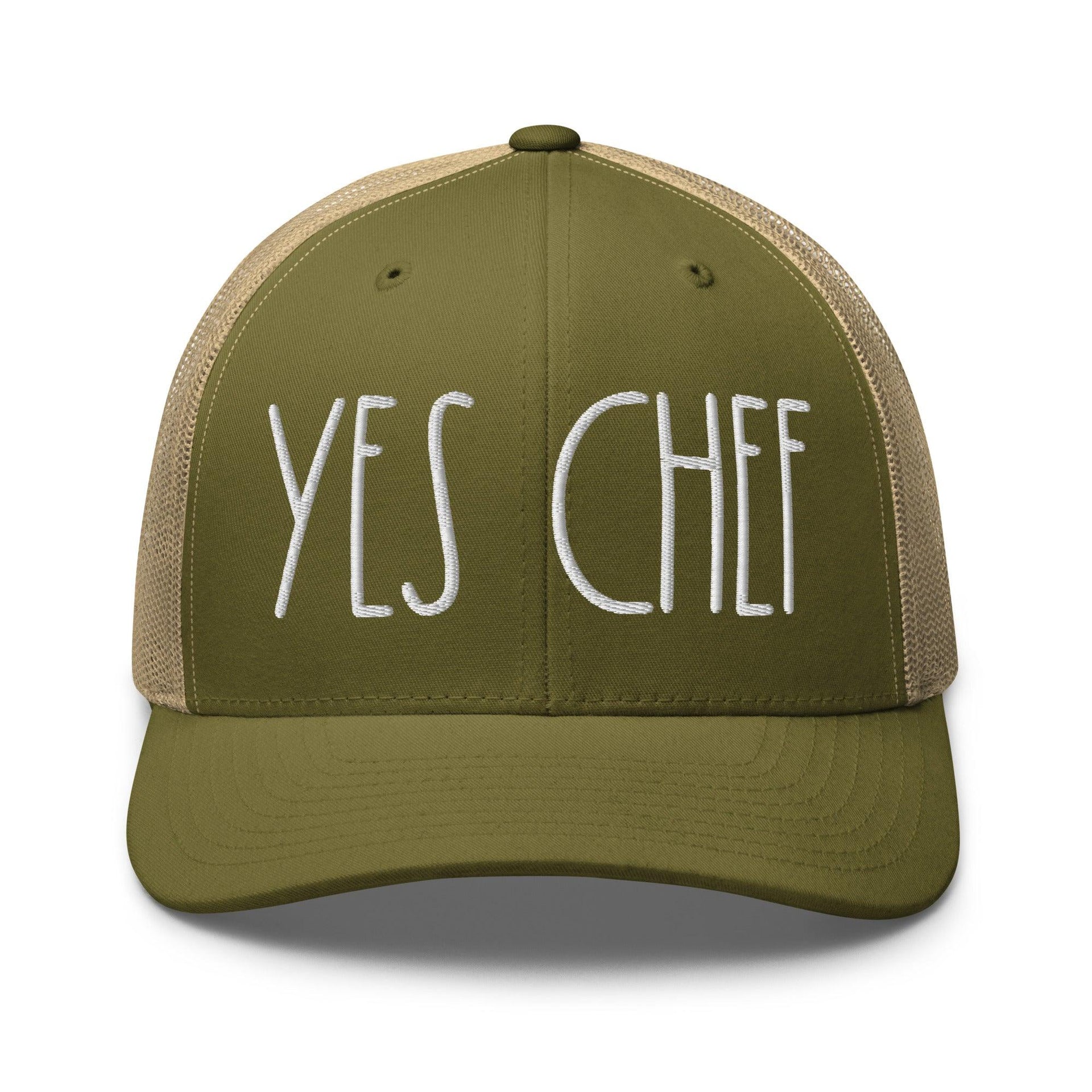 Yes Chef Retro Trucker Hat Moss Khaki Capital Crowns Funny Trucker Hats