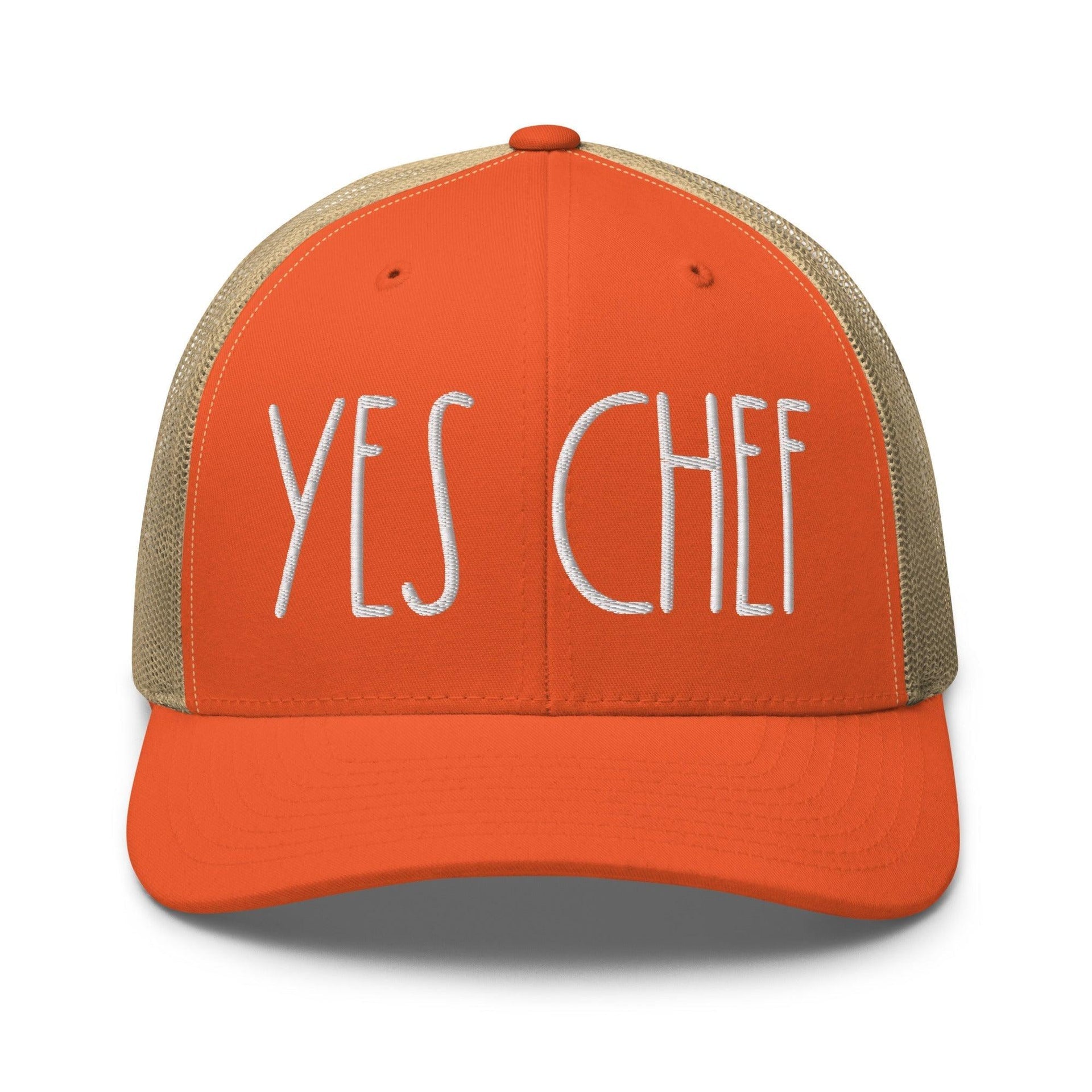 Yes Chef Retro Trucker Hat Rustic Orange Khaki Capital Crowns Funny Trucker Hats