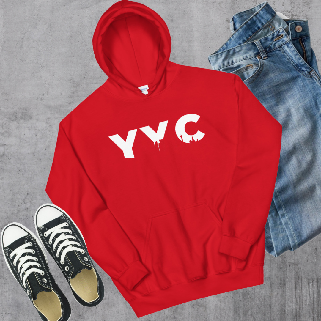 YYC Hoodie Red Alberta calgary Canadian City Apparel