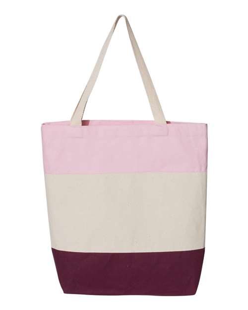 11L Tri - Color Tote - Maroon/ Natural/ Light Pink