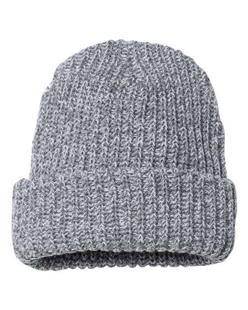 12’ Chunky Cuffed Beanie - Grey/ White Speckled / One Size