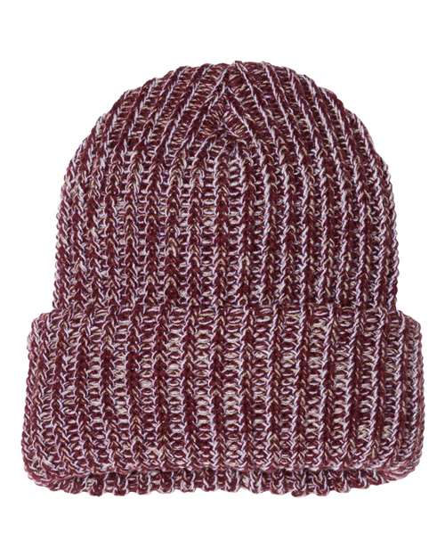 12’ Chunky Cuffed Beanie - Maroon/ Natural / One Size