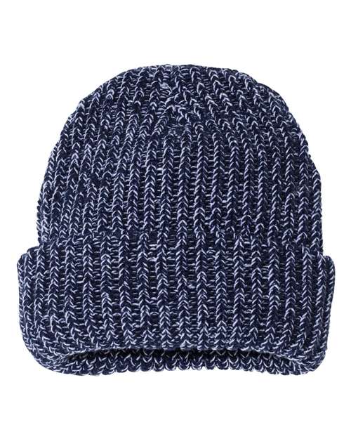 12" Chunky Cuffed Beanie Navy White One Size Headwear - Winter Sportsman