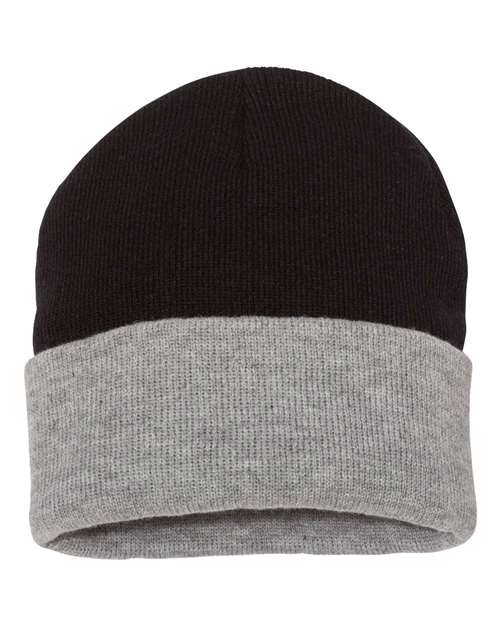12’ Color Blocked Cuffed Beanie - Black/ Heather / One Size