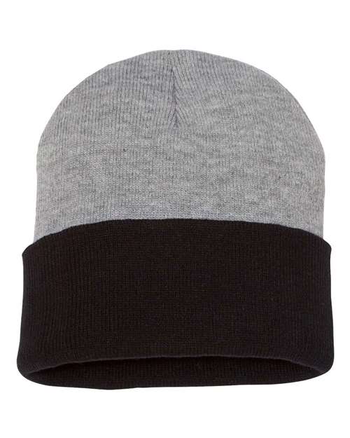12’ Color Blocked Cuffed Beanie - Heather/ Black / One Size