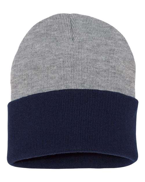 12’ Color Blocked Cuffed Beanie - Heather/ Navy / One Size