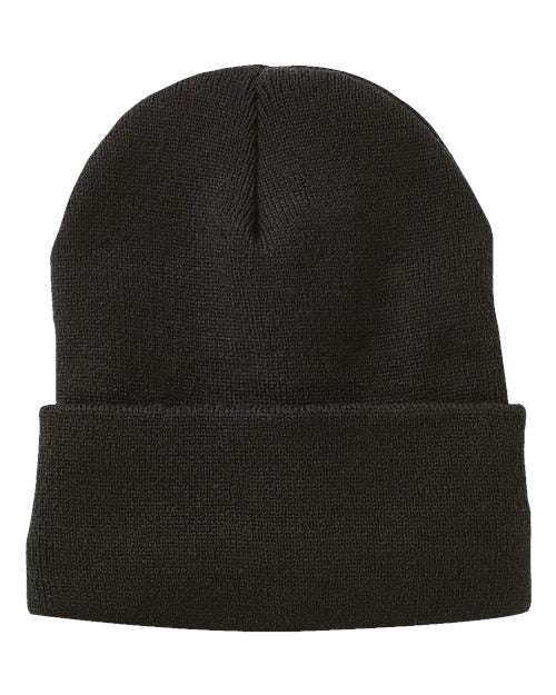 12’ Fleece Lined Cuffed Beanie - Black / One Size