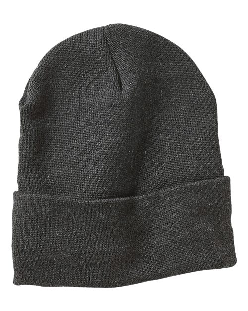 12’ Jersey Lined Cuffed Beanie - Heather Charcoal / One Size