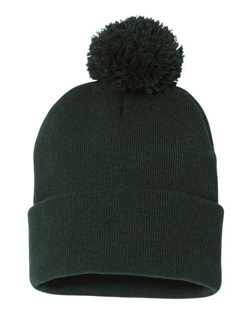 12’ Pom - Pom Cuffed Beanie - Forest / One Size