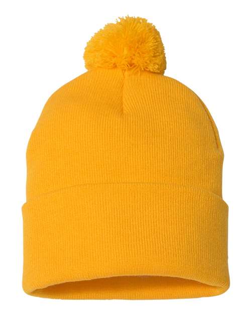 12’ Pom - Pom Cuffed Beanie - Gold / One Size