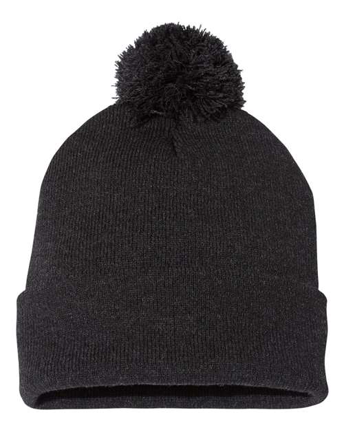 12" Pom-Pom Cuffed Beanie Heather Charcoal One Size Headwear - Winter Sportsman