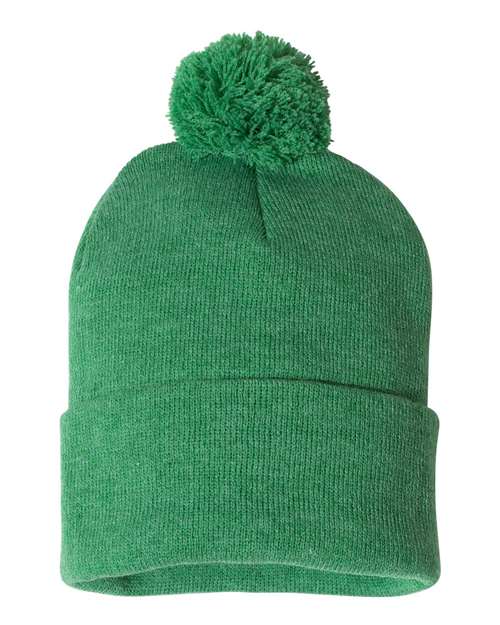 12" Pom-Pom Cuffed Beanie Heather Kelly One Size Headwear - Winter Sportsman