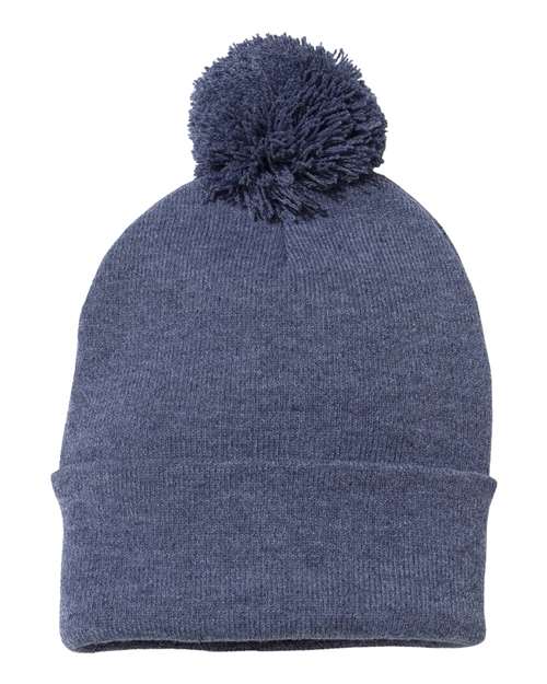 12’ Pom - Pom Cuffed Beanie - Heather Navy / One Size