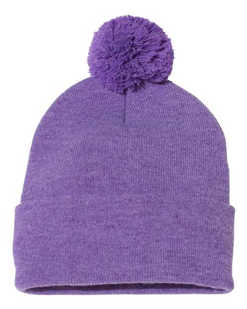 12’ Pom - Pom Cuffed Beanie - Heather Purple / One Size