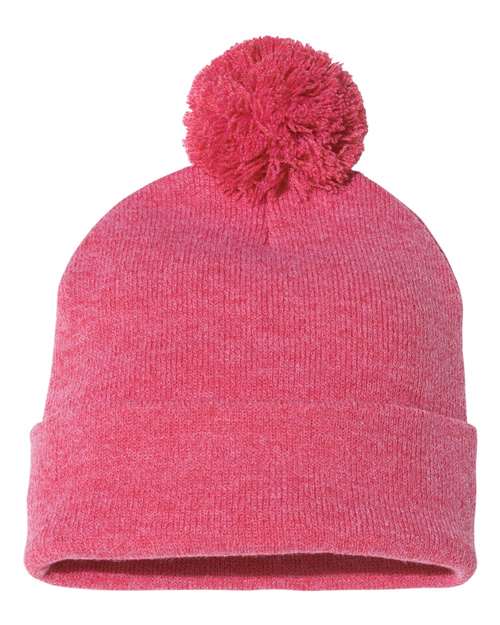 12" Pom-Pom Cuffed Beanie Heather Red One Size Headwear - Winter Sportsman