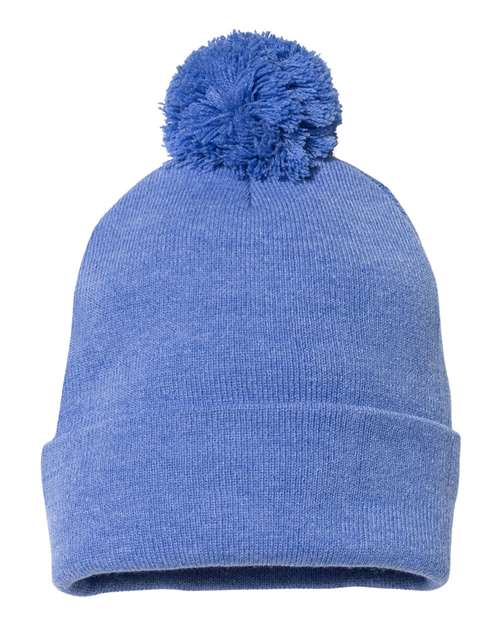 12’ Pom - Pom Cuffed Beanie - Heather Royal / One Size