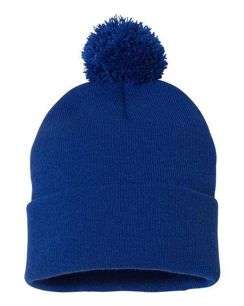 12’ Pom - Pom Cuffed Beanie - Royal Blue / One Size