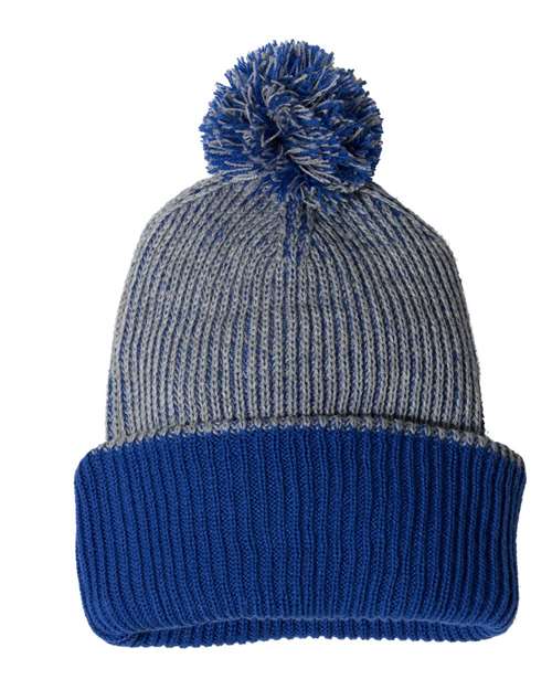 12’ Speckled Pom - Pom Cuffed Beanie - Heather Grey/