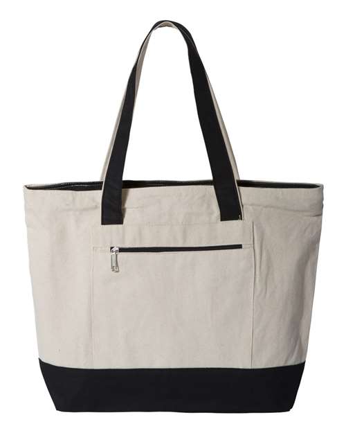 19L Zippered Tote Natural Black One Size Bags Q-Tees