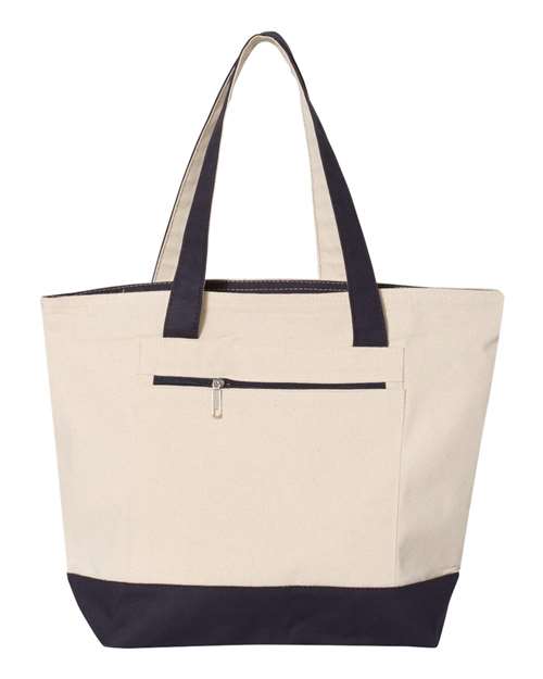 19L Zippered Tote Natural Navy One Size Bags Q-Tees