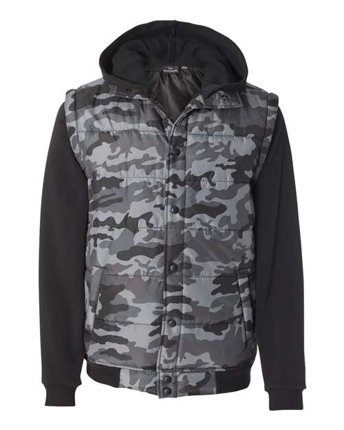 Nylon Vest with Fleece Sleeves Black Camo Black Fleece