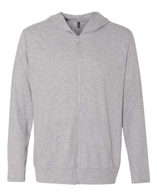 Triblend Full-Zip Hooded Long Sleeve T-Shirt Heather Grey L T-Shirts - Long Sleeve