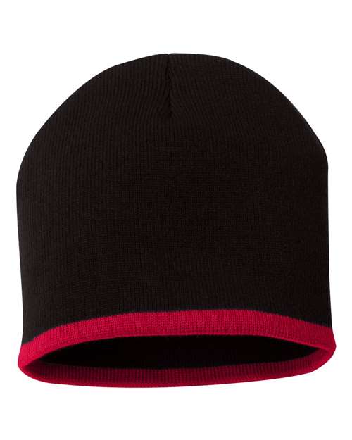 8’ Bottom - Striped Beanie - Black/ Red / One Size