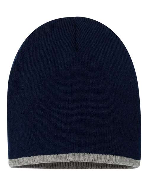 8’ Bottom - Striped Beanie - Navy/ Grey / One Size