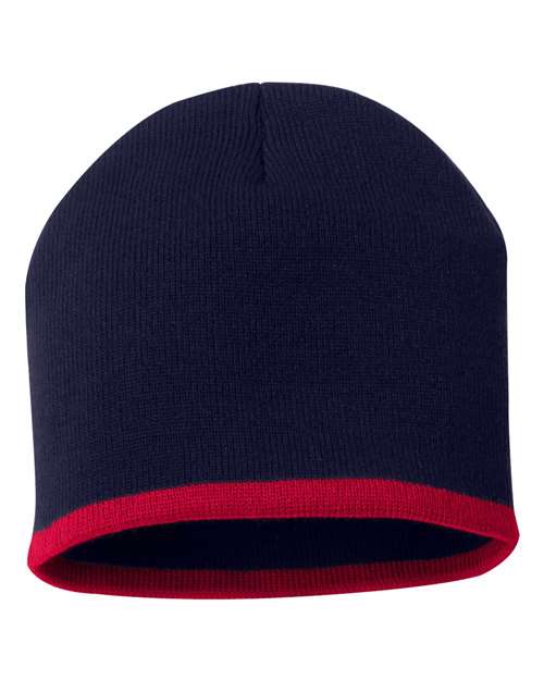 8’ Bottom - Striped Beanie - Navy/ Red / One Size