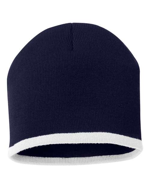 8’ Bottom - Striped Beanie - Navy/ White / One Size