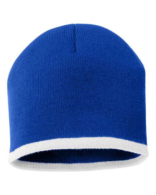 8’ Bottom - Striped Beanie - Royal/ White / One Size