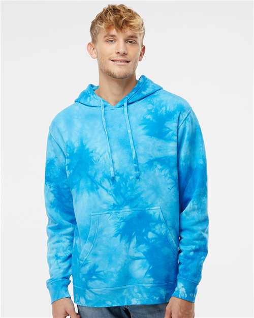 Midweight Tie-Dyed Hooded Sweatshirt Tie Dye Aqua Blue Fleece