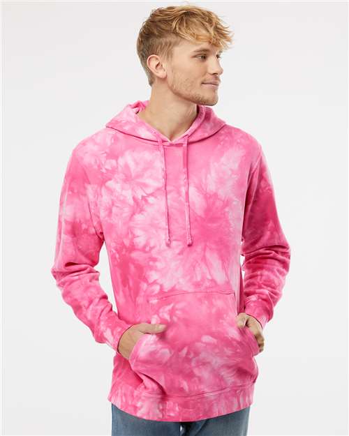 Midweight Tie-Dyed Hooded Sweatshirt Tie Dye Pink Fleece