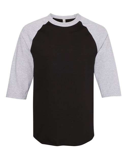 Classic Raglan Three-Quarter Sleeve T-Shirt Black Athletic Heather ALSTYLE T-Shirts - Long Sleeve