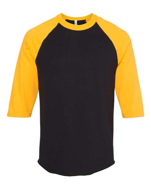 Classic Raglan Three-Quarter Sleeve T-Shirt Black Gold ALSTYLE T-Shirts - Long Sleeve