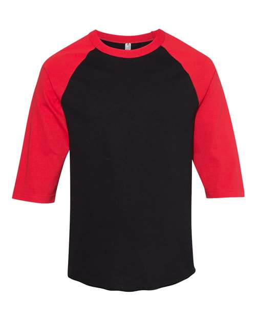 Classic Raglan Three-Quarter Sleeve T-Shirt Black Red ALSTYLE T-Shirts - Long Sleeve